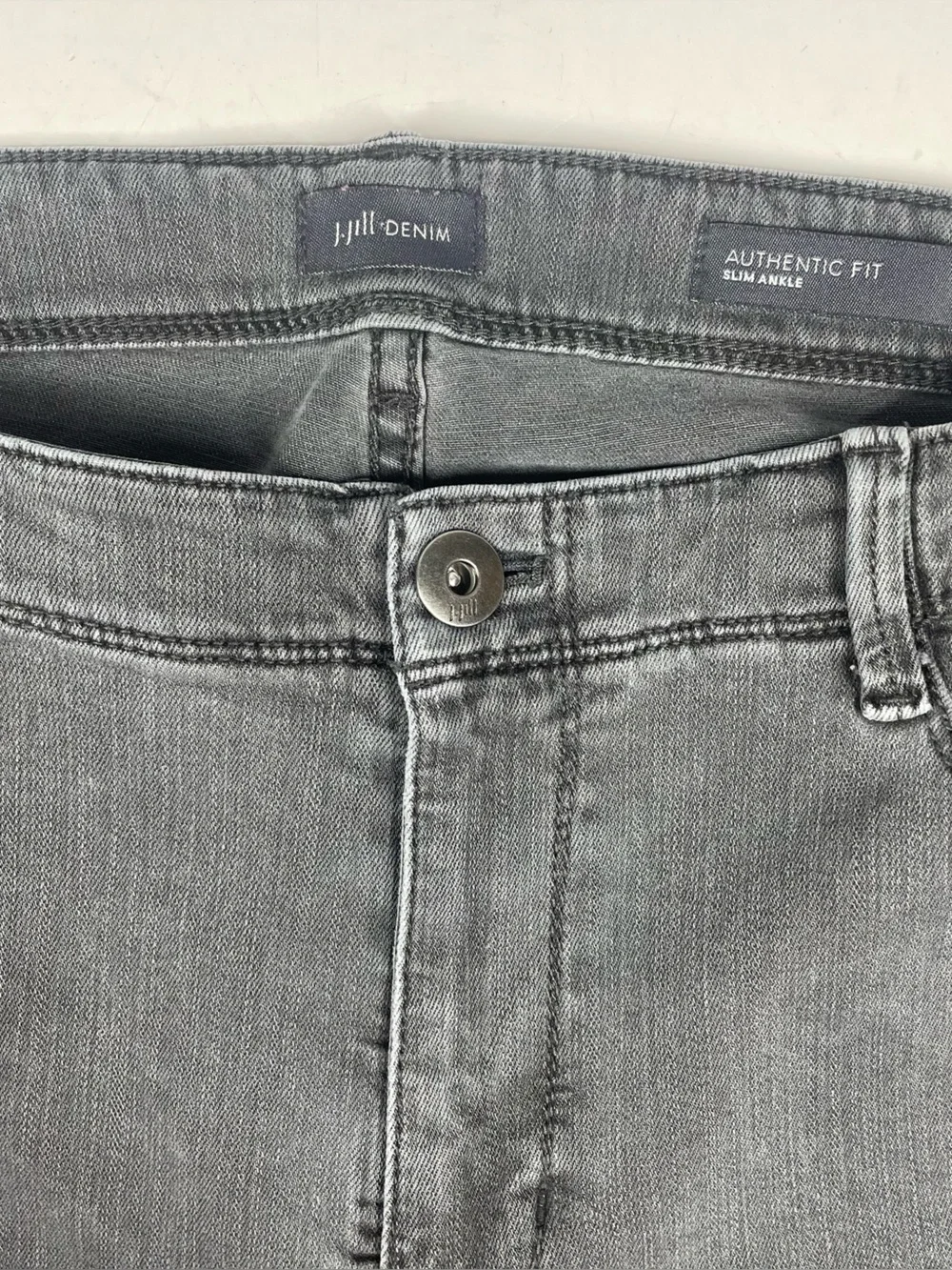 J Jill Authentic Fit Slim Leg Jeans Womens 14 Grey Denim Mid Rise Ankle
